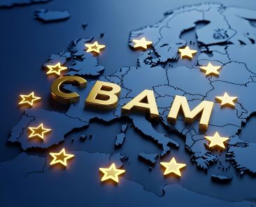A striking 3D rendered illustration showcasing the CBAM initials overlaid on a detailed map of Europe, embellished with glowing, gold stars representing the European Union. This design symbolizes the Carbon Border Adjustment Mechanism and its implications for EU climate policy. Ideal for use in presentations, reports, or articles concerning carbon trade, environmental legislation, and economic strategies related to sustainability and the carbon tax within the EU framework.